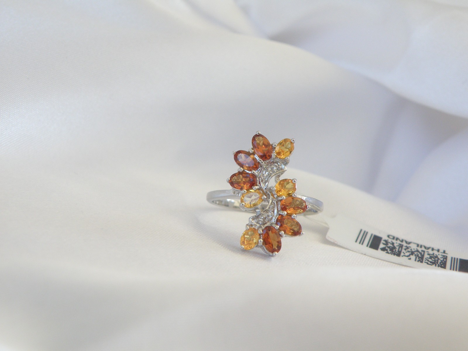 Designer Sterling Silver 925 Natural Mandarin Orange Garnet Ring Size 10