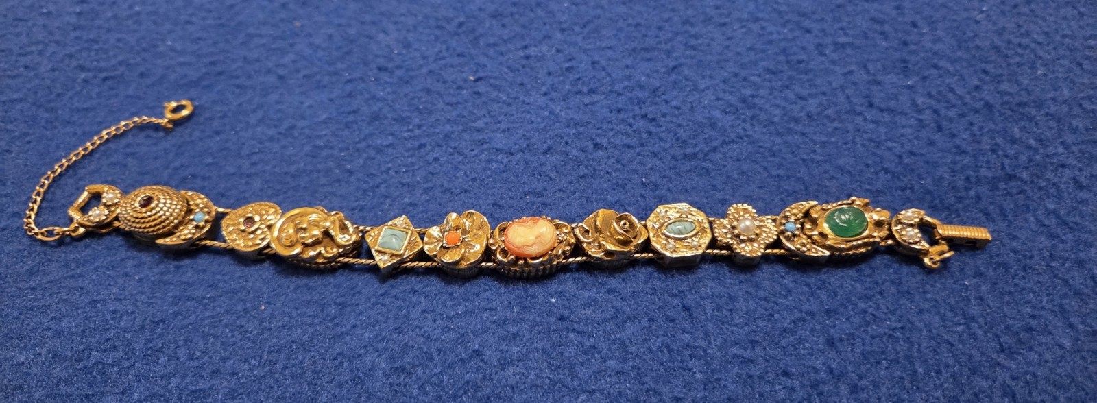 Vintage Goldette NY Victorian Revival Slide A Charm Bracelet. Excellent Cond.