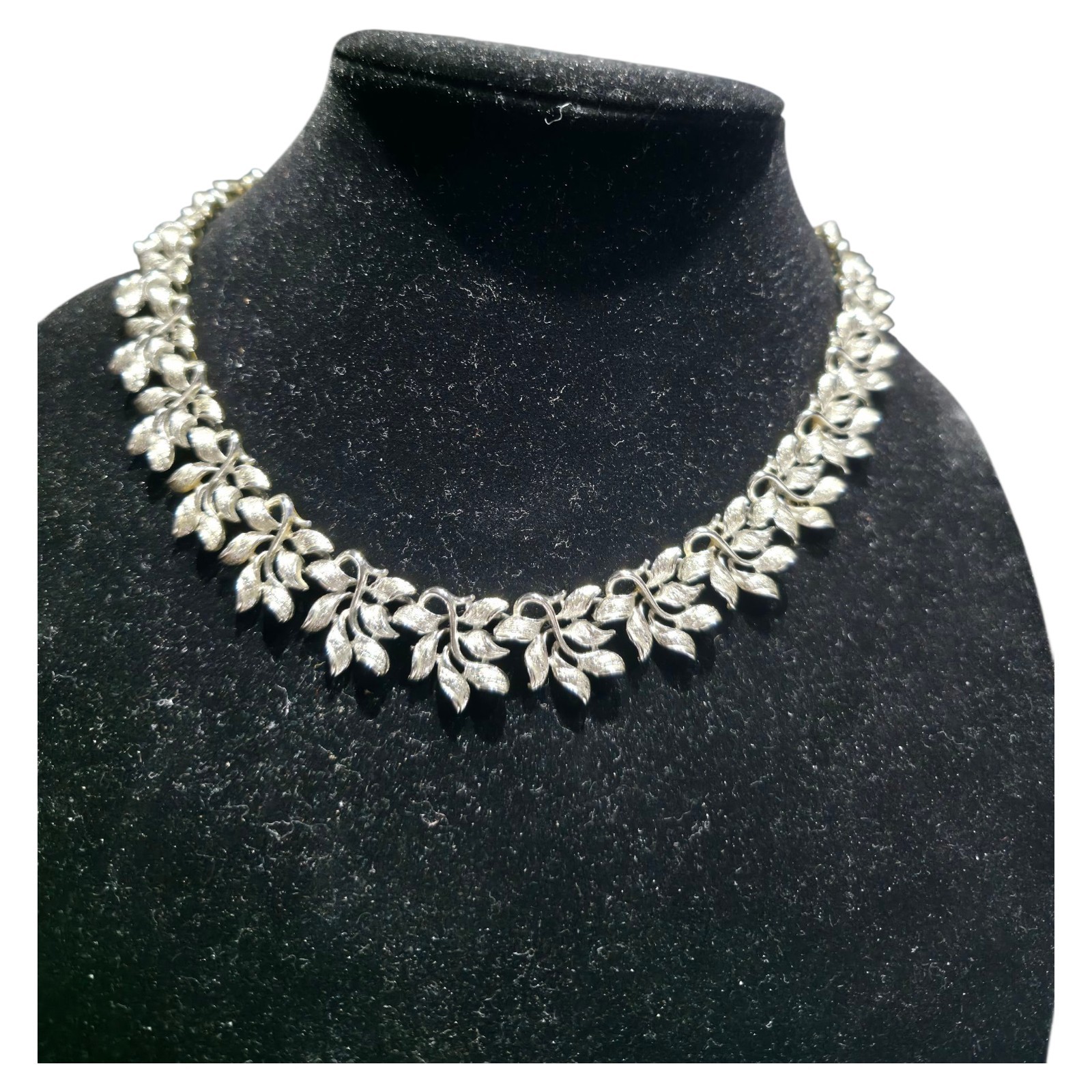 Vintage Coro Silver Tone Leaf Necklace Signed Coro Choker Mid Century