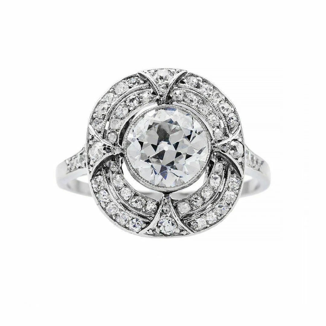 Art Deco Round Lab Created Diamond Valentines Special 14K White Gold Finish Ring