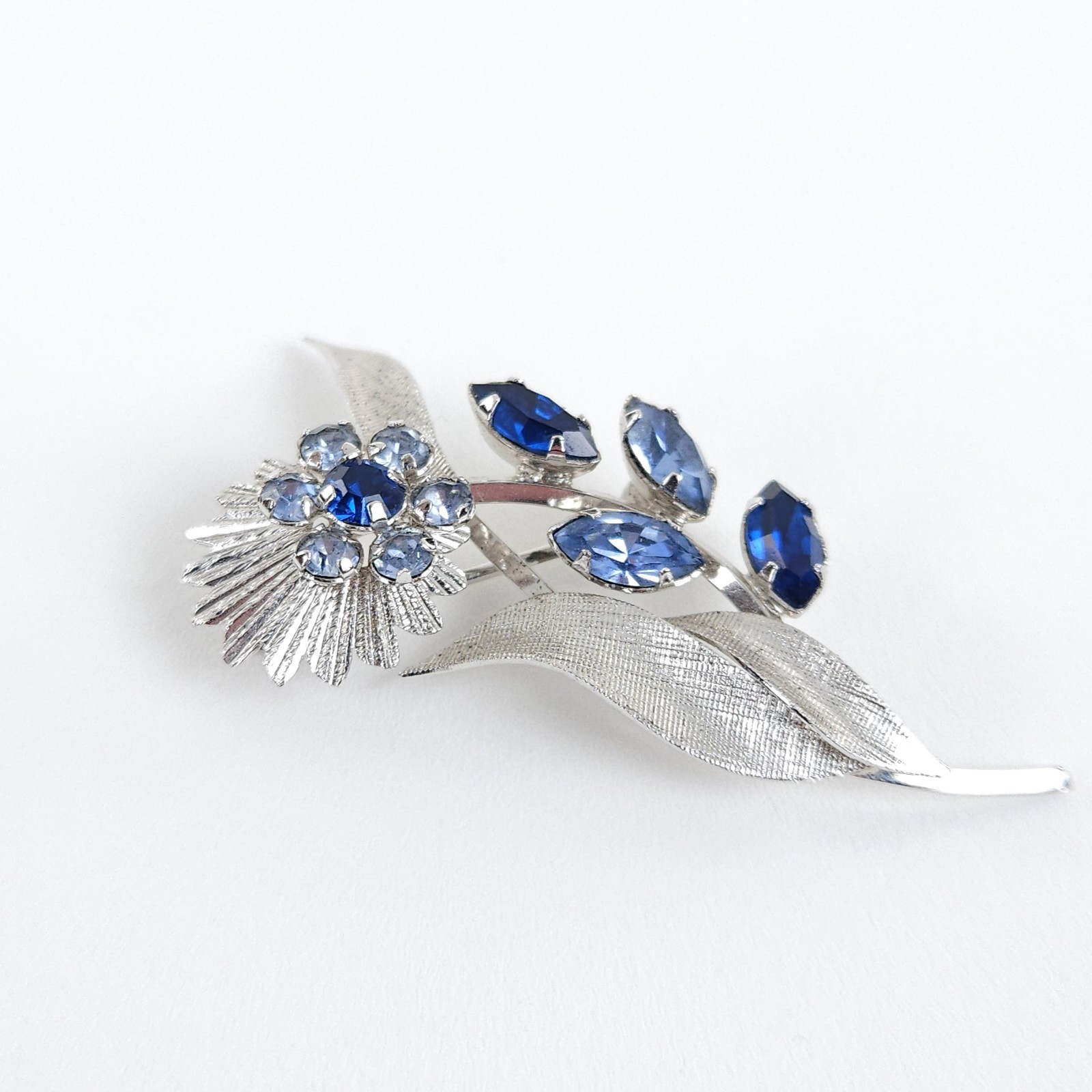 Vtg 2 Sterling Floral Brooches Sarah Coventry Rhinestones Jezamine BlueRose