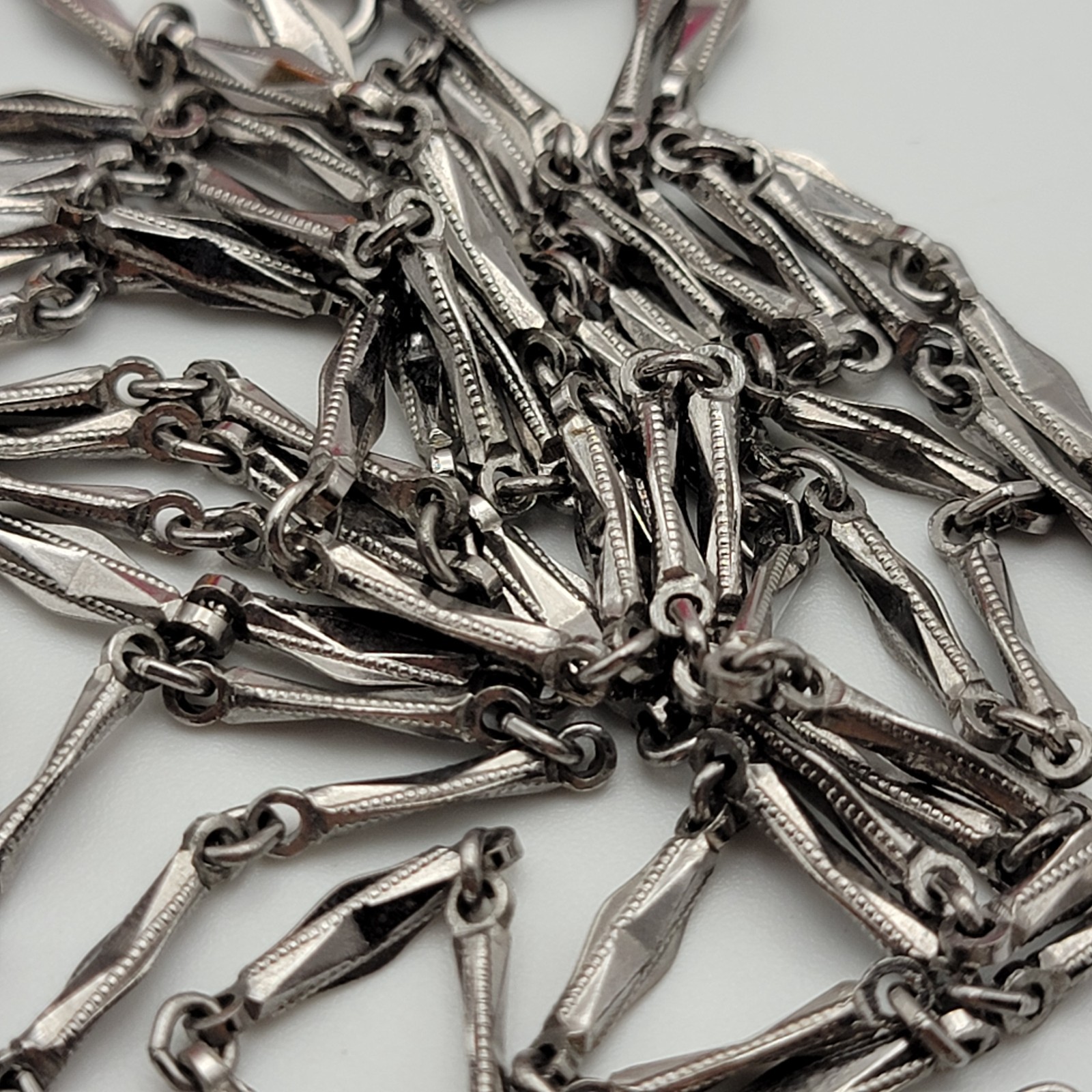 Vintage Silver Tone Bar Link Chain Necklace 54″ Spring Ring Clasp