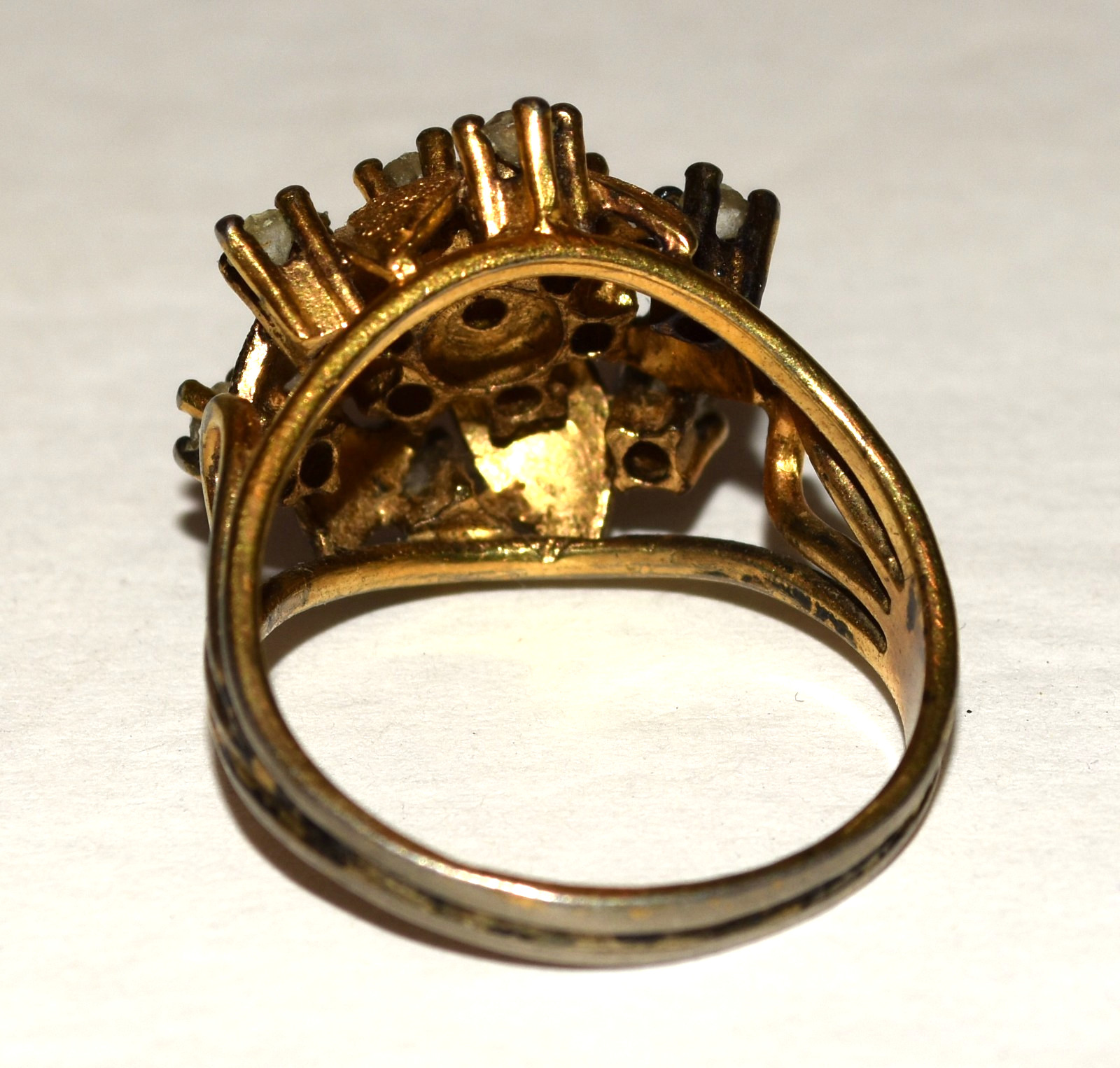 Vtg Signed Rhinestone Cluster Gold Overlay Sterling Silver Size 10 Ring 6.5 Gram