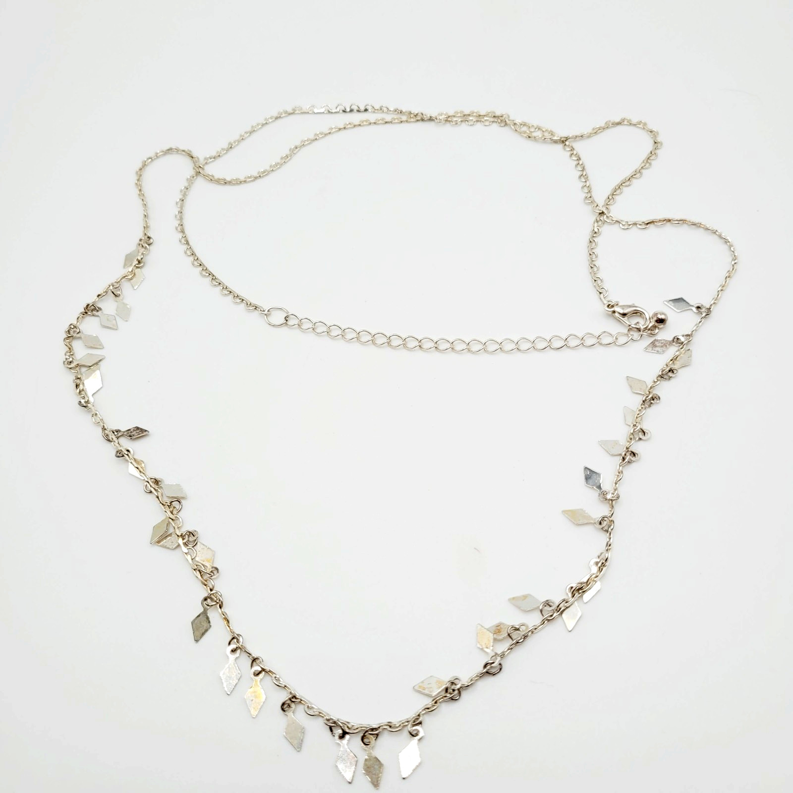 Fringe Geometric Metal Shapes Silver Tone Vintage Single Strand Necklace 39 inch