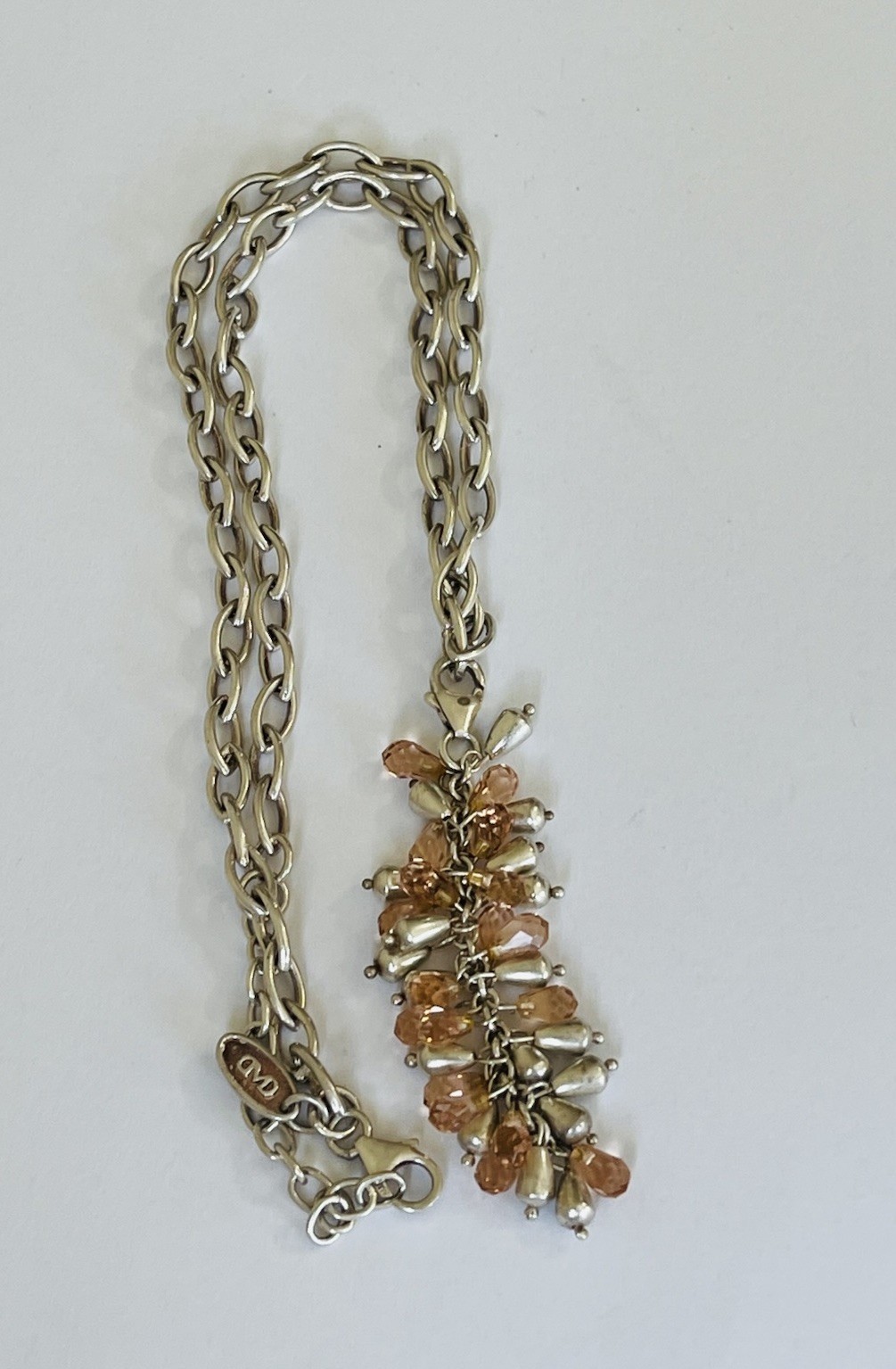 Vintage Sterling Silver Chain Citrine Drops Cluster Lariat Tassel Necklace 30g