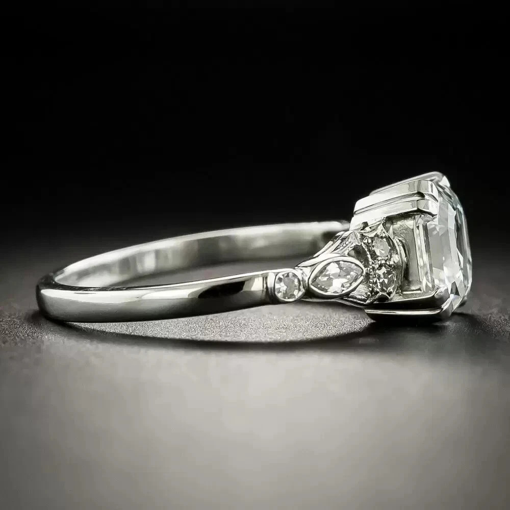 Art Deco Style 14K White Gold FN Asscher Cut Lab Created Diamond Ring Engagement