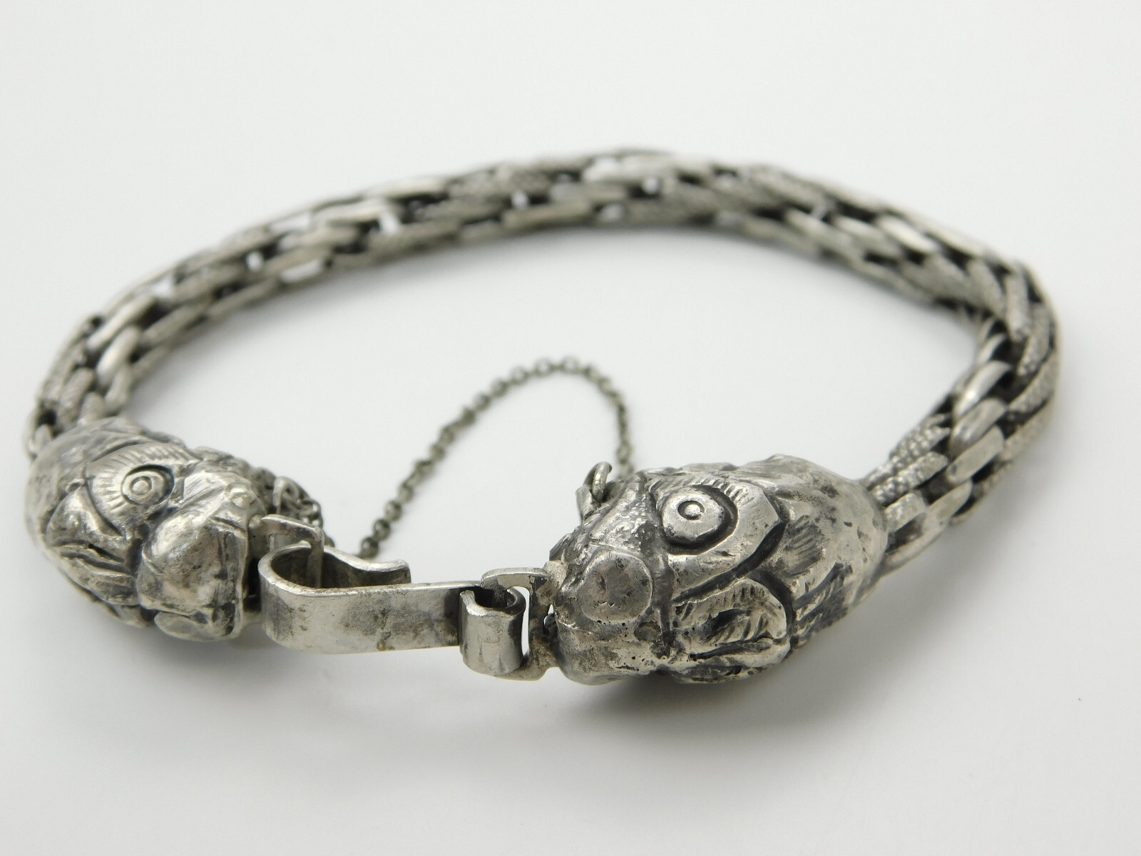 Vintage Sterling Silver Double Head Makara Chain Link Bracelet Hindu 26.6 grams
