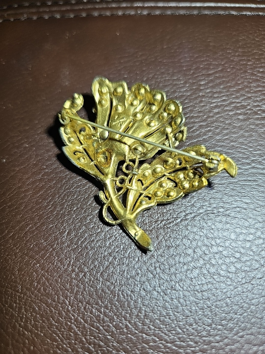 Vintage 40s Brooch LN Little Nemo Flower Clear Stones Gold Toned