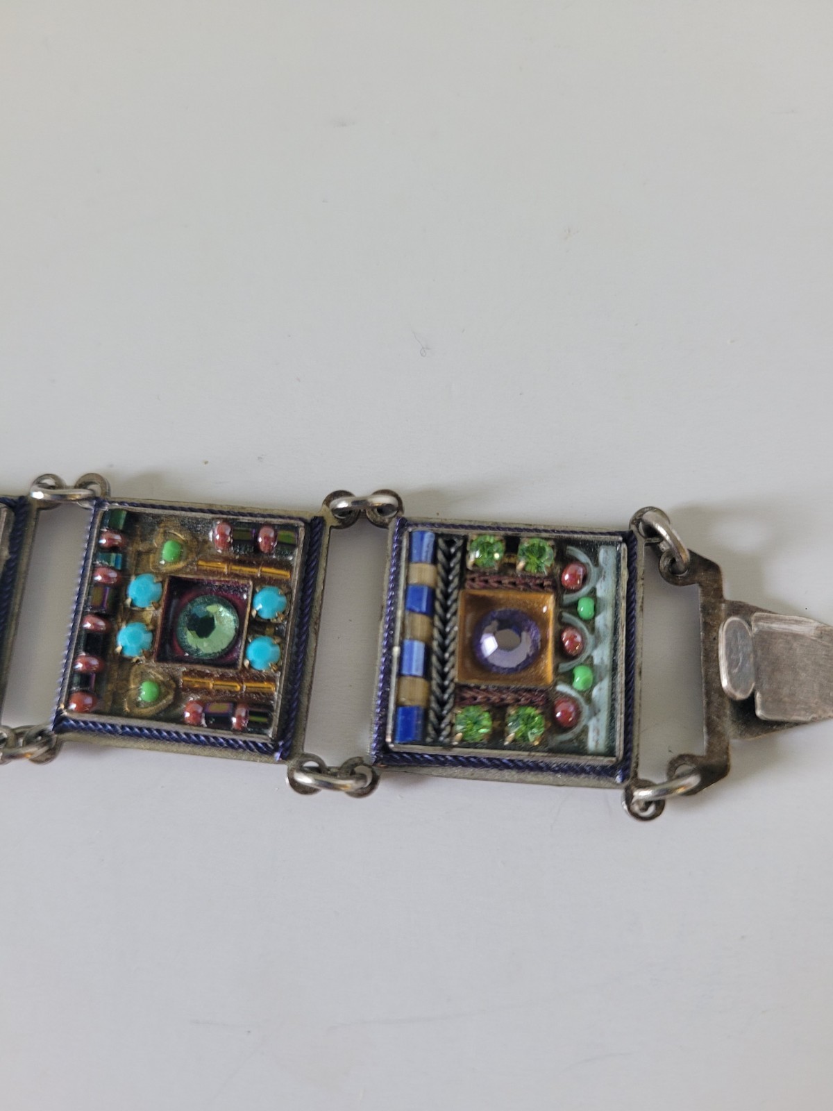 Adaya Colorful Enamel Crystal Panel Bar Link Bracelet 7.5” Israel