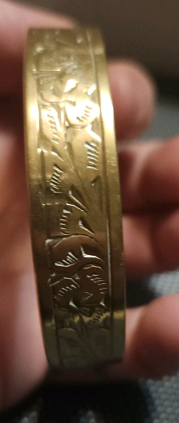 Vintage Etched Brass Copper ? Bangle Bracelet India