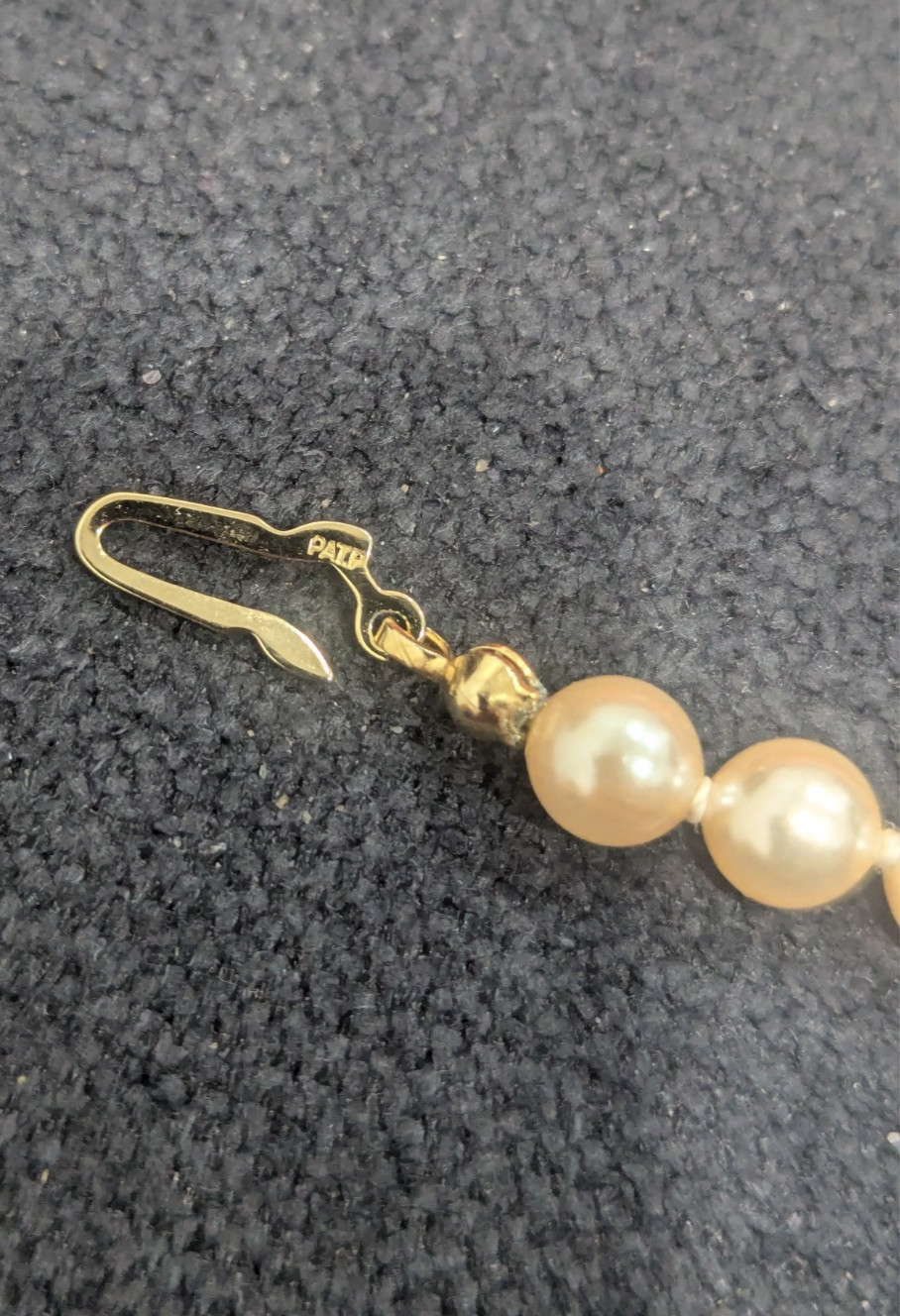 Vintage G. Silver Pat.P Knotted Pearls Bracelet w/ Gold Tone Clasp — size 7.5