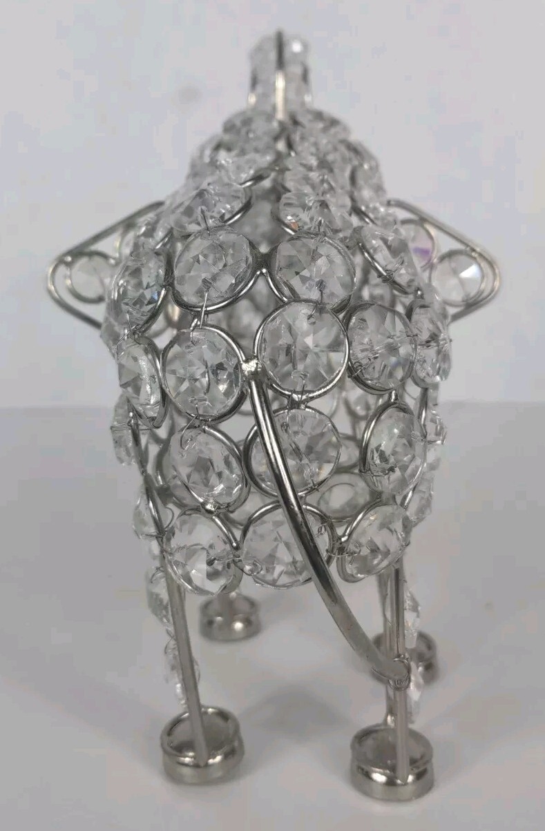 Elaborate Glass Embellished White Crystal Tone Elephant Statue