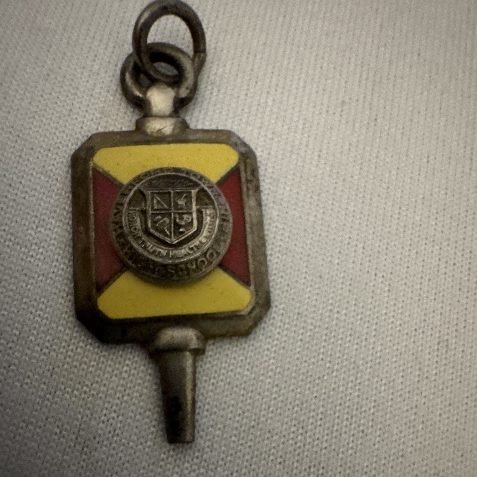 Sterling Silver 925 Enamel Engraved Signed Rectangle Fob Charm Yellow Red