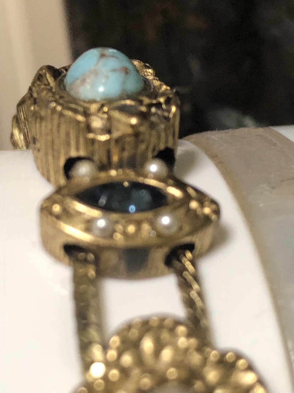 Vintage GOLD TONE SLIDE BRACELET MULTIPLE STONES 7 1/2”