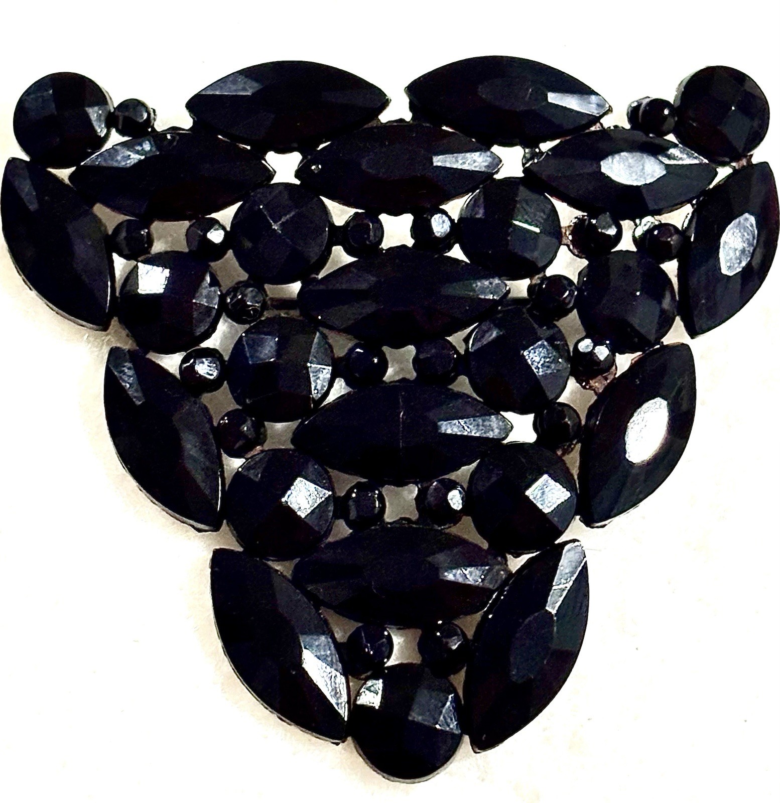 Antique Czech Black Glass Brooch Art Deco French Jet Gothic Mourning Jewelry Pin