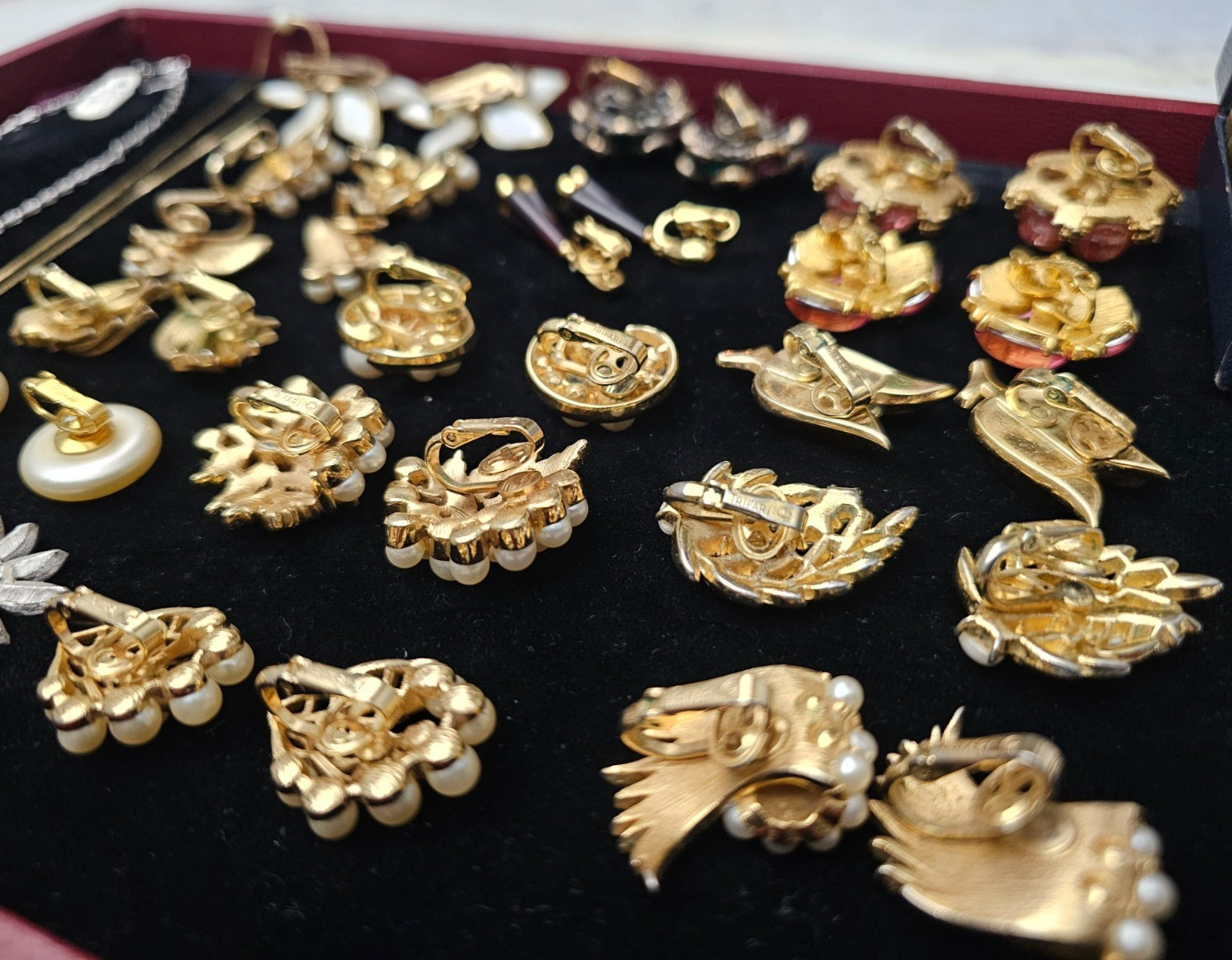 Vintage Trifari Gold & Silver Tone Lot of 22 Earrings Bracelet Pins Necklaces