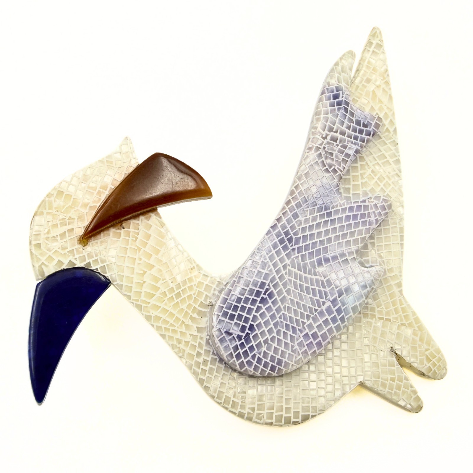 Lea Stein Marked Paris White Blue Acetate “The Cormorant” Celluloid Brooch