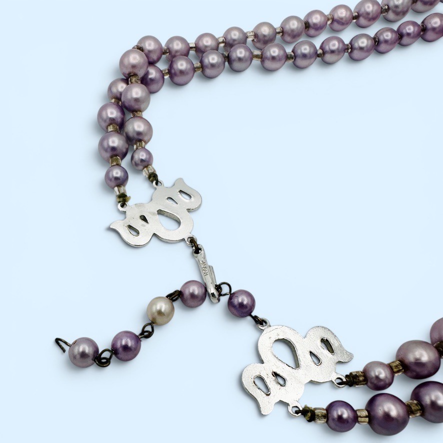 VTG Japan Lavender Purple Double Strand Beaded Necklace Graduated Faux Pearl