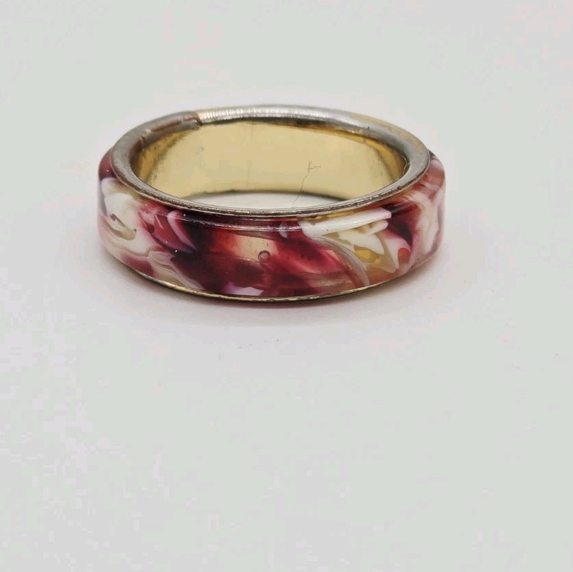 Red Enameled Ring Band multi colored marbled size 9 Any Occasion Unisex