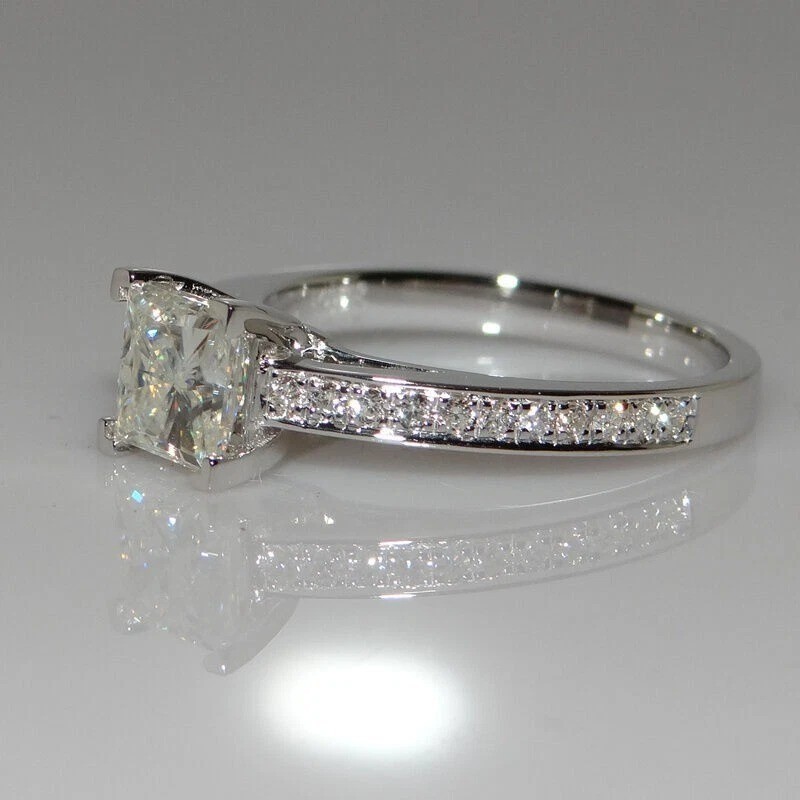 Art Deco Style Princess Lab Created Diamond Anniversary 14K White Gold FN Ring