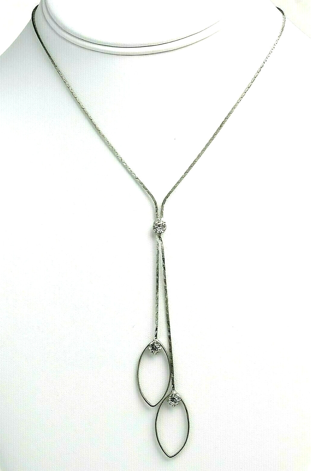 Sterling Silver Box Chain CZ Double Pendant Necklace
