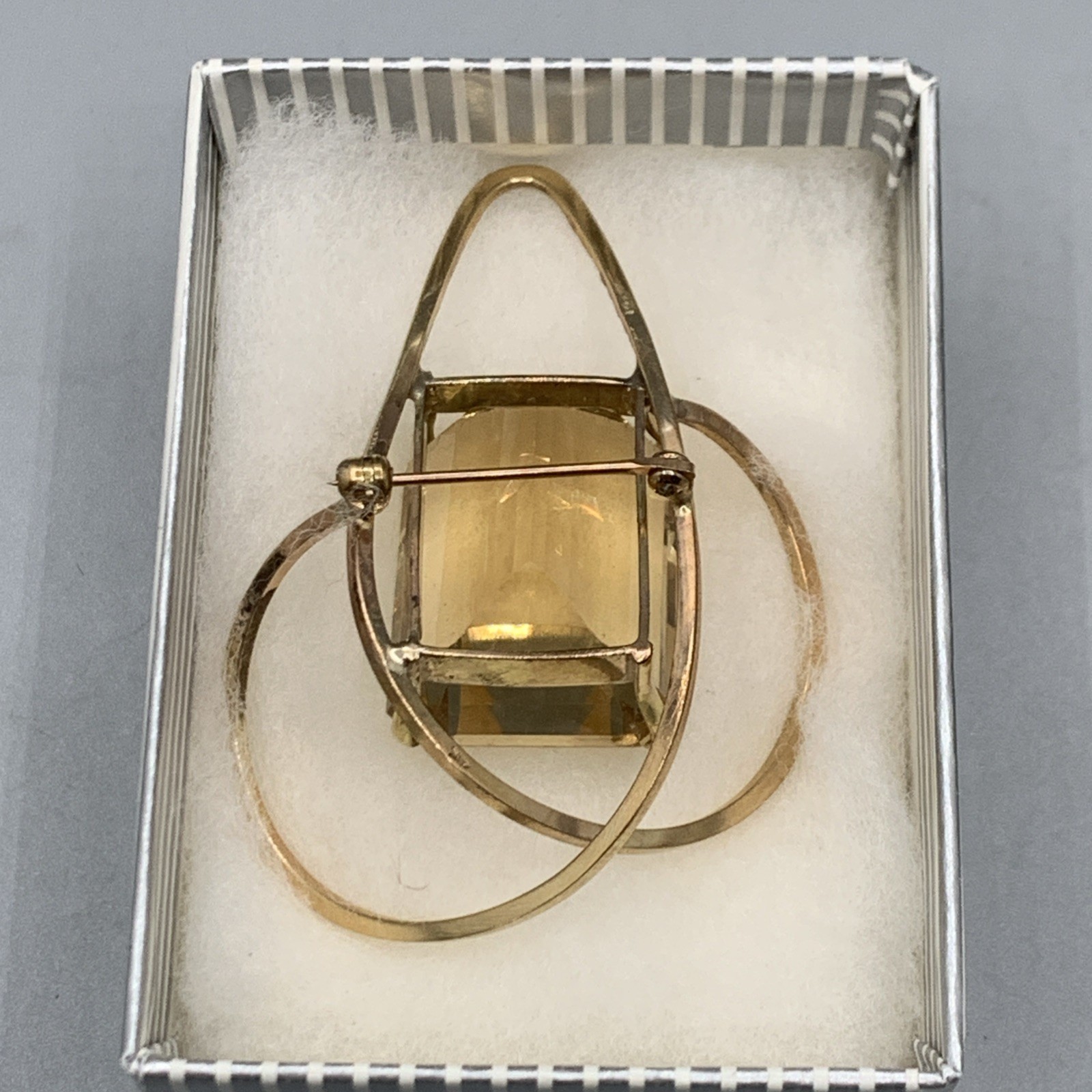 Vtg Handcrafted JM 14k And Emerald Cut Citrine Pendant/Pin. 2”H, 1.5”W, 15g