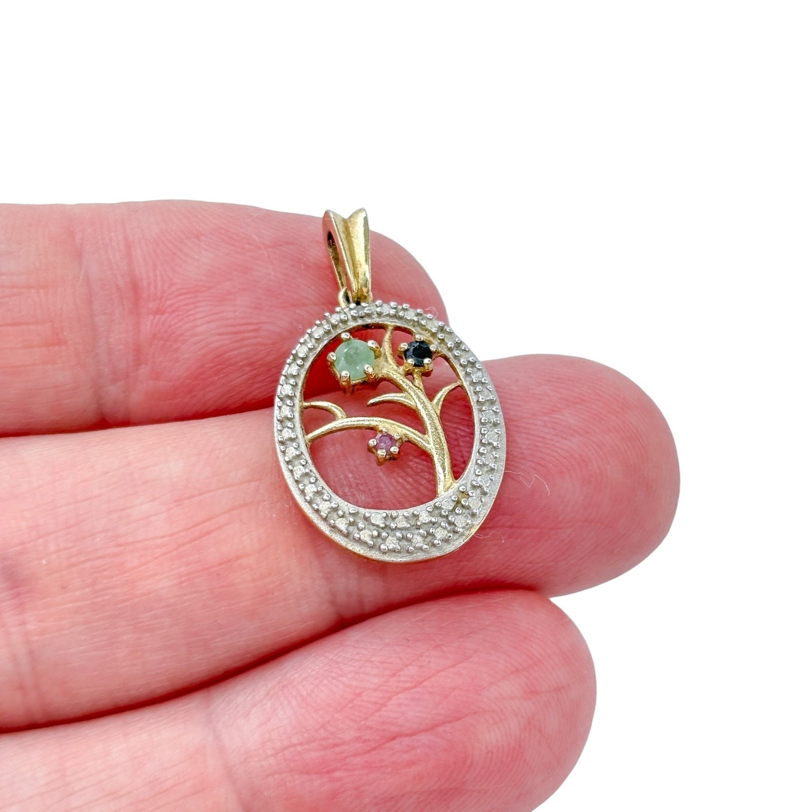 Vintage Ross Simons Vermeil Sterling Silver 925 Gemstone Tree Pendant