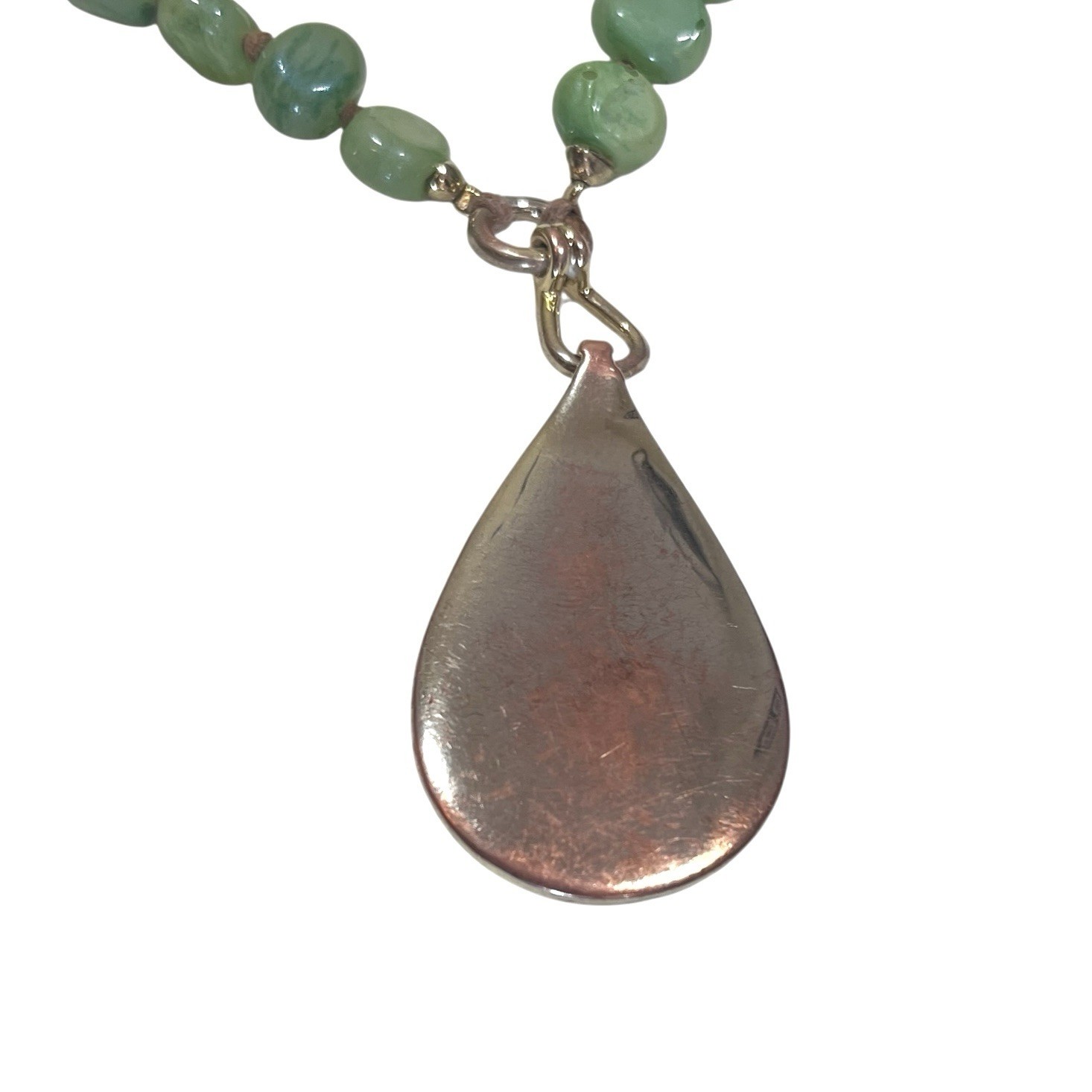 Vintage Monet Necklace Lucite Resin Leaf Pendant Faux Jade Beads Gold Tone Metal