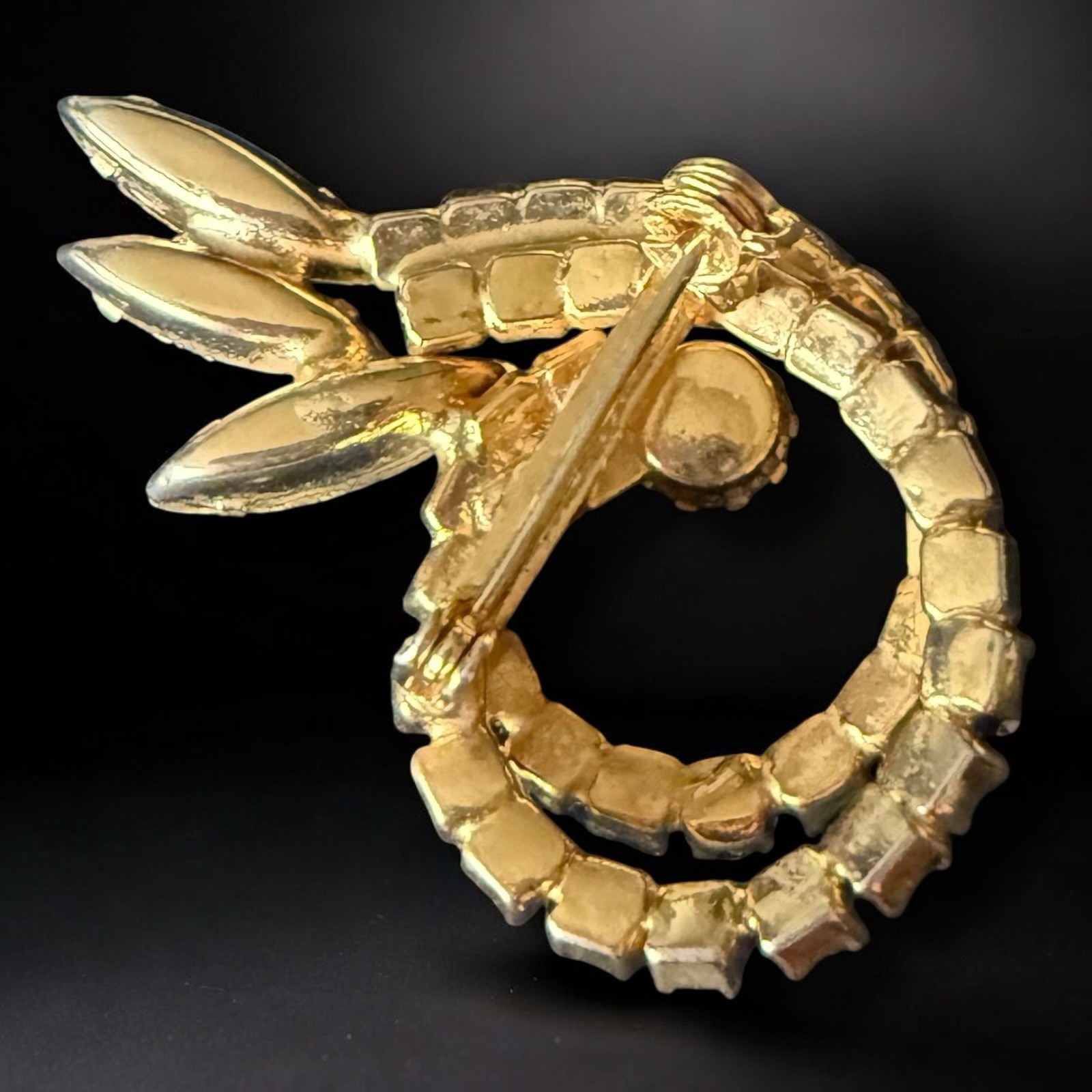 Rhinestone Spiral Brooch Amber Clear Navette Mid Century Modern Vintage Pin