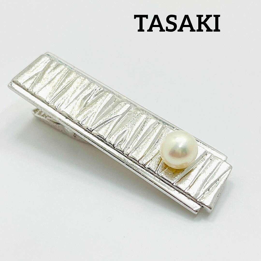 OLD TASAKI JAPAN Akoya 6.4mm Pearl Silver Tie Bar Clip Super Rare OOP