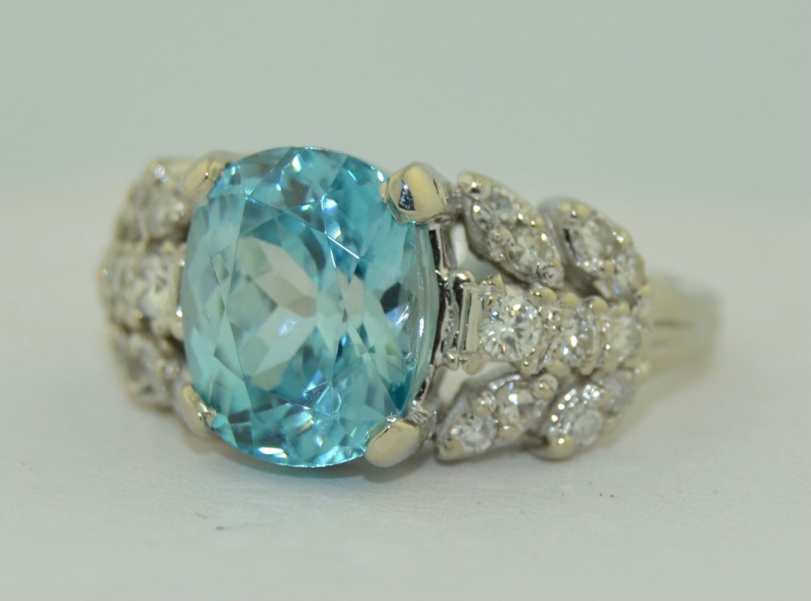 5.5 CTW Blue Zircon & Diamond Ring 14K White Gold