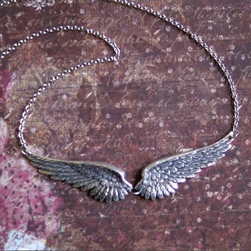 Vintage Angel Wing Choker Feather Pendant Necklace Aesthetic Gothic Jewelry Gift