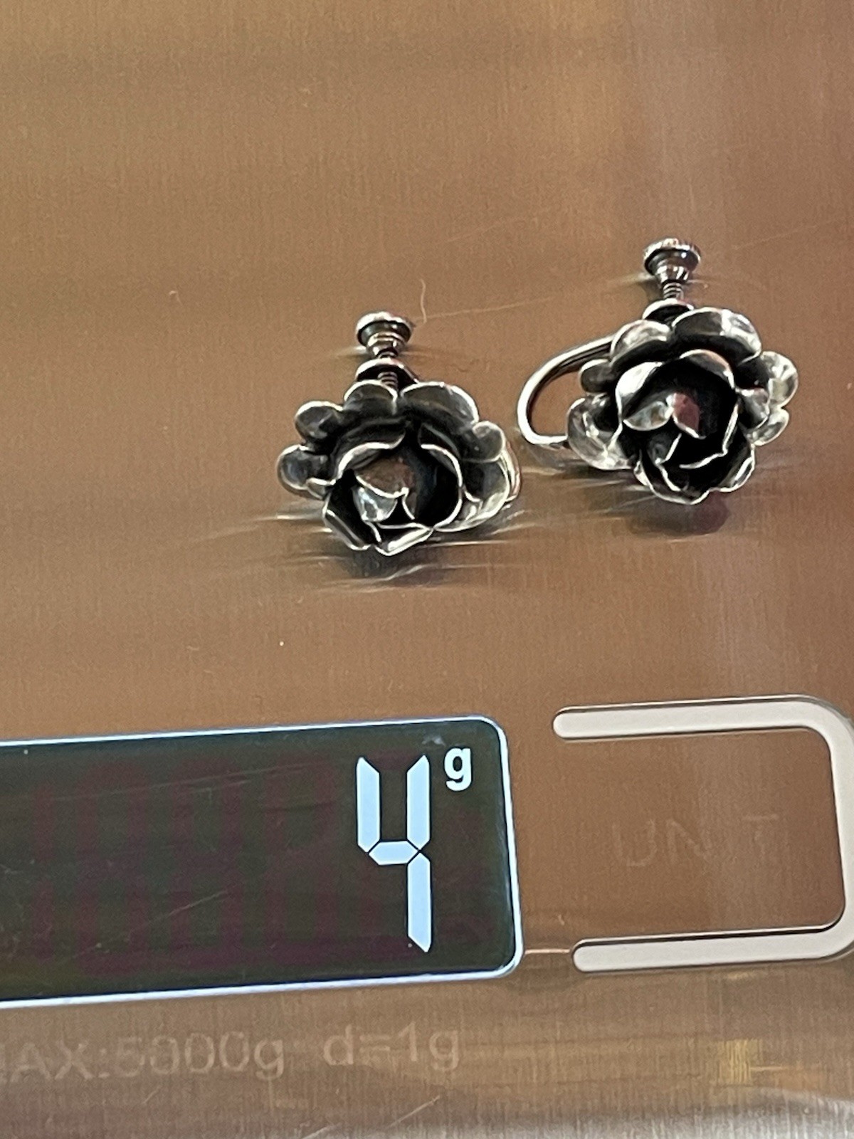 Vintage Oxidized Sterling Silver 3D Rose Flower Screw Back Stud Earrings