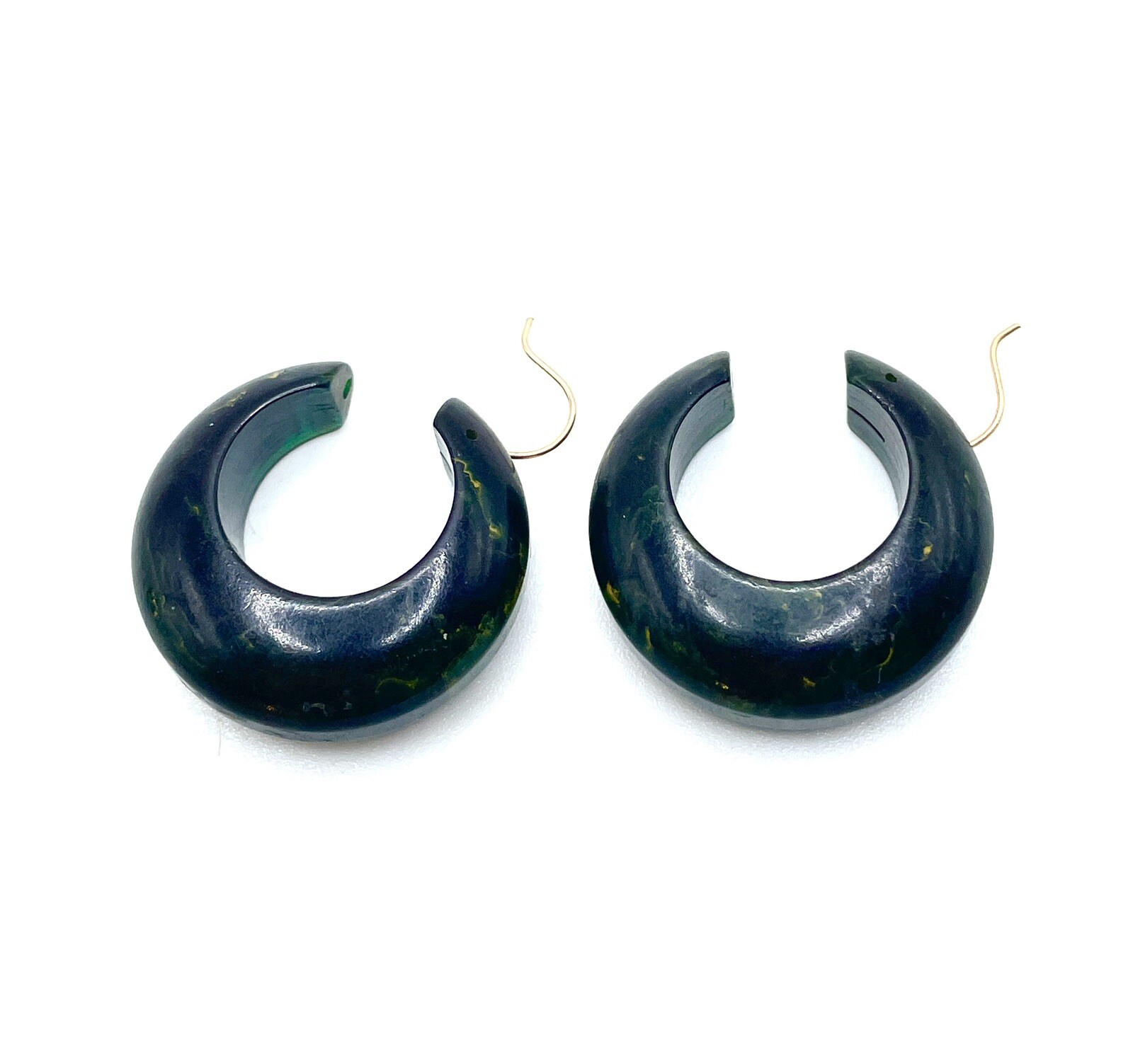 Bakelite Creamed Spinach Green Chunky Hoop Earrings Unusual Rare Vintage