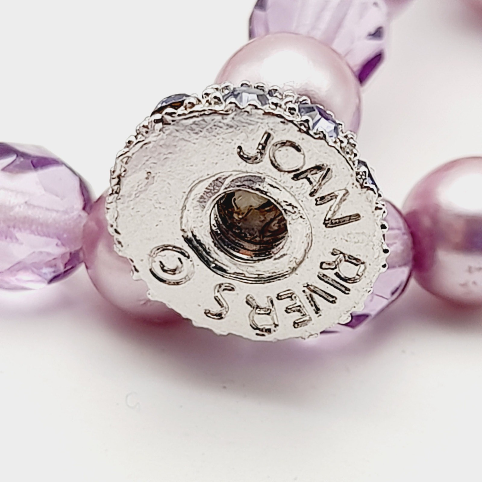 Vintage Joan Rivers Lavender Glass Pearls Crystal Beaded Necklace, Screw Clasp