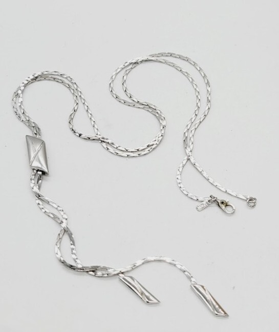 Monet Necklace Silver Tone Y Drop Long Chain 25 in Modern Modernist