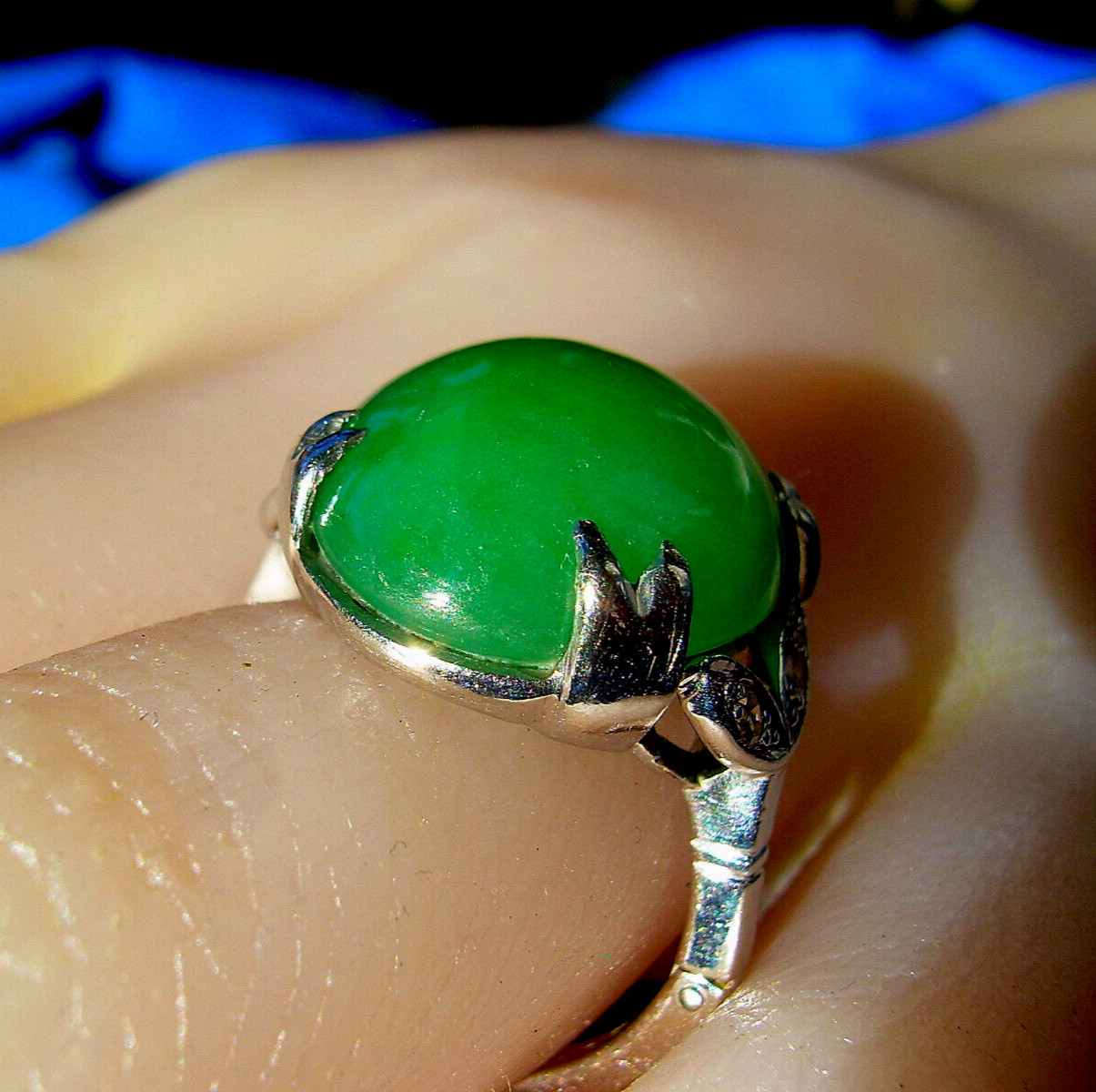 Original EARTH MINED JADEITE Jade Antique Engagement Ring Diamond Deco 14K GOLD