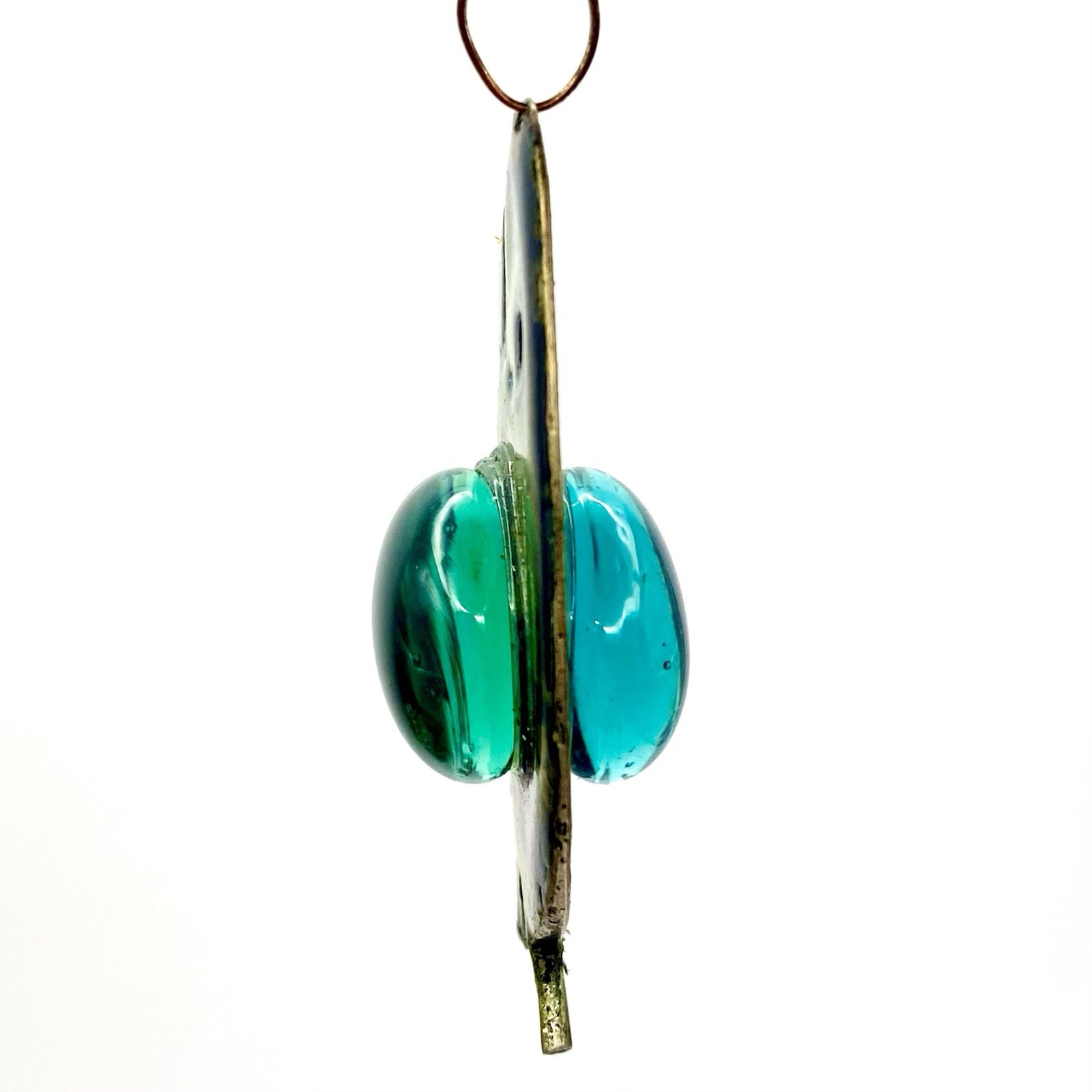 Vintage Modernist Fish Pendant Metal Enamel Art Glass Reversible Charm