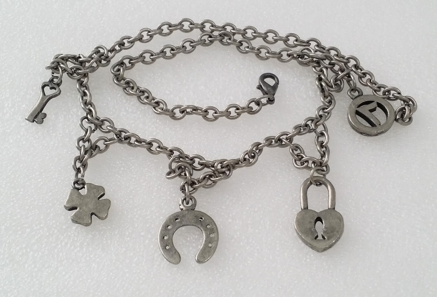 Vintage Pewter Lucky Charm Necklace