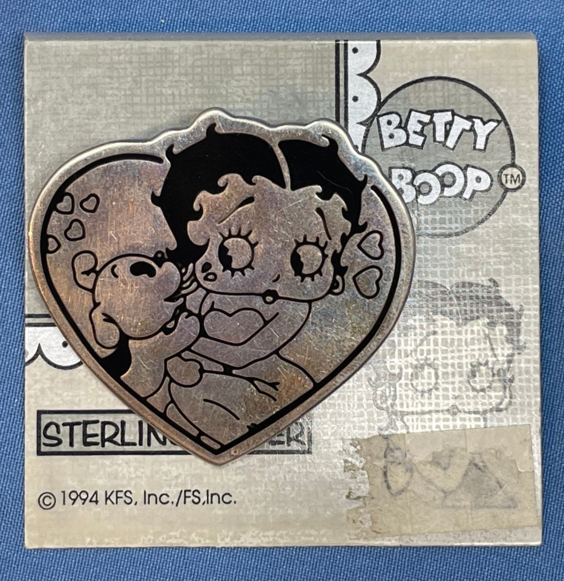 1994 BETTY BOOP Heart Shaped Sterling Silver Pin Brooch NOC 10.9 grams
