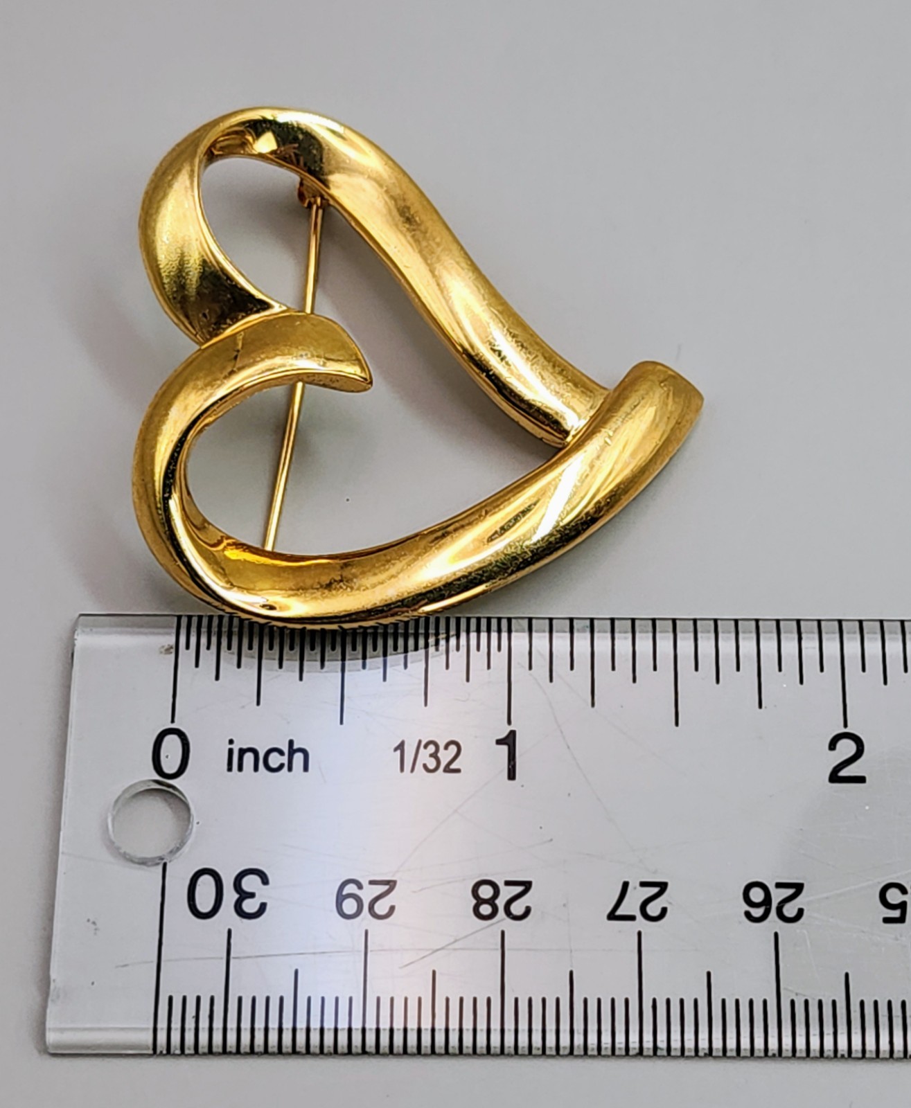 Vintage Trifari Open Heart Brooch Gold Tone 1.5″ Wide USA Seller