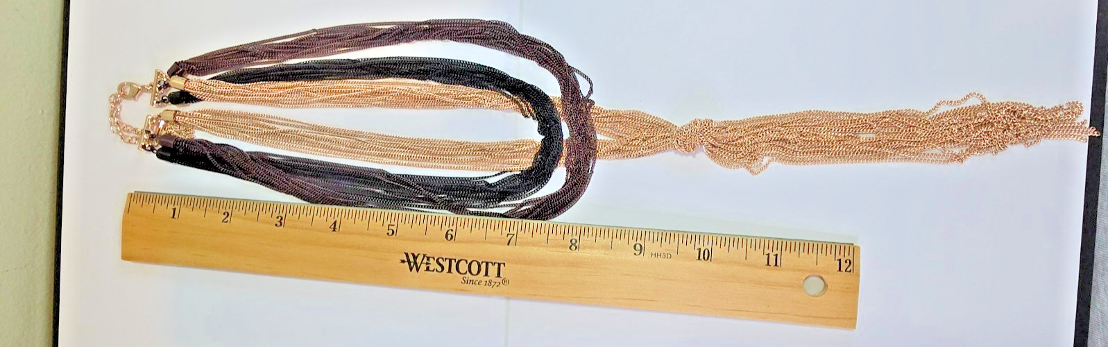 Black Gold Tone Multi Strand Tassel Necklace Bracelet Hoop Earrings Jewelry Set
