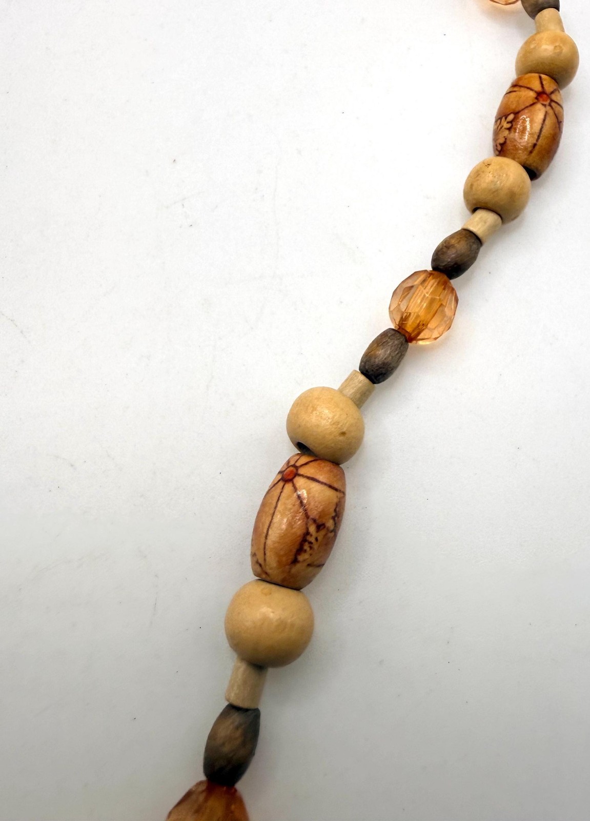 Vintage light and dark wood bleached design beaded necklace 22 inch