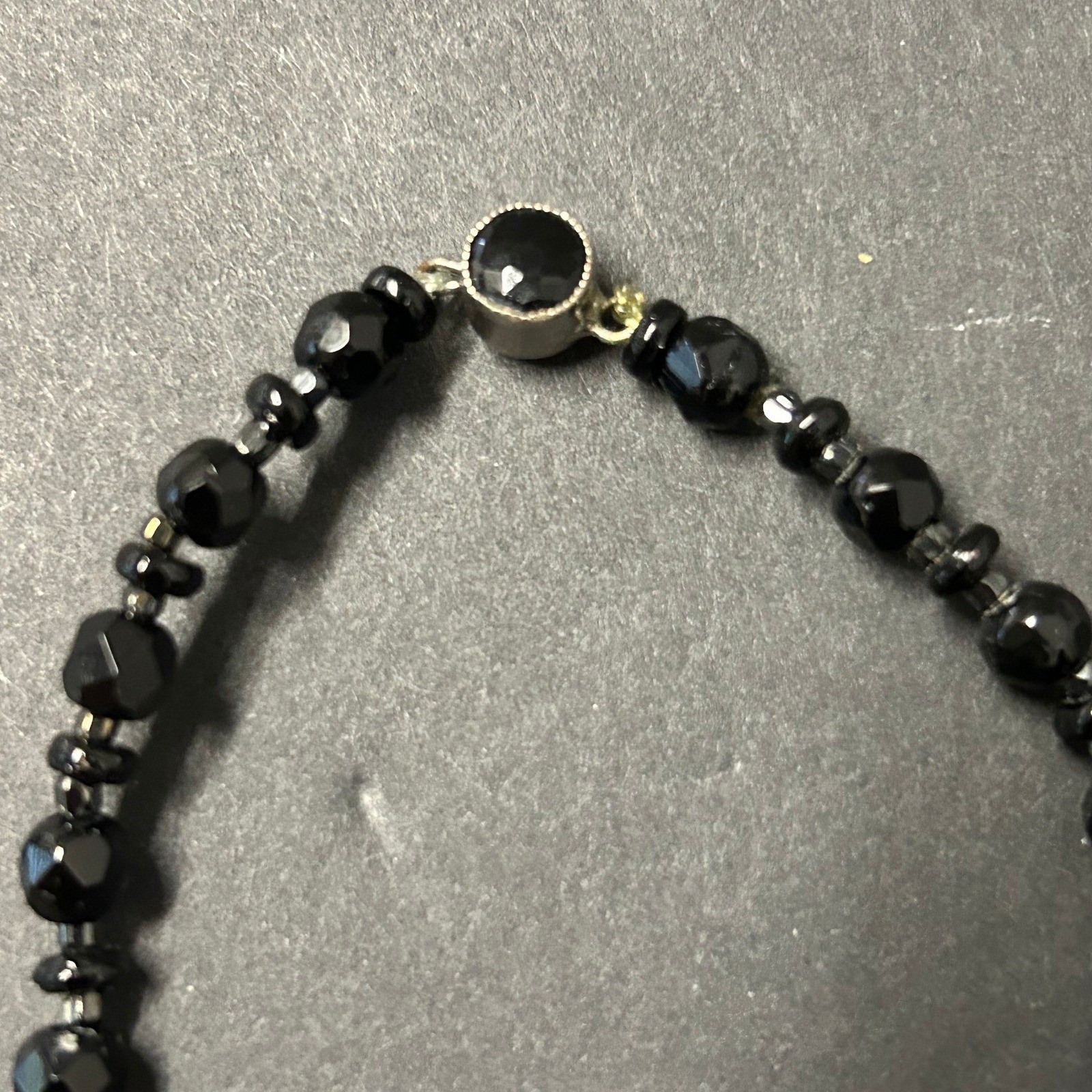 Vintage Czech Republic Faceted Glass Beaded Mourning Necklace 15″ Graduated