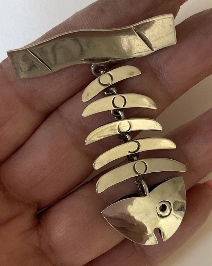 Vintage Mexico Taxco Sterling Silver ArticulatedFish Brooch Pin 6.5 g