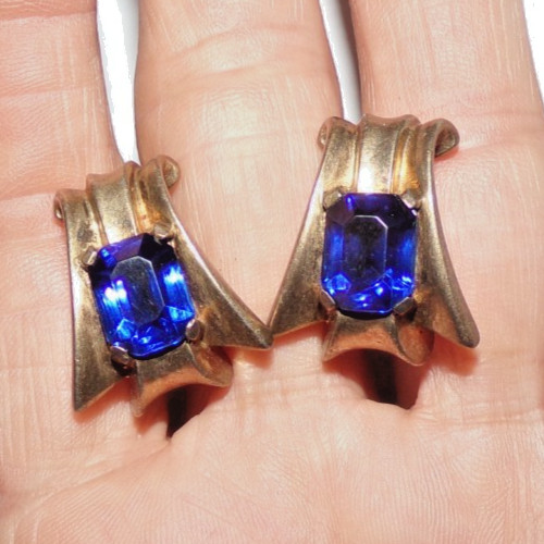 RARE—CROWN TRIFARI STERLING signed earrings with gorgeous blue stones-OMG!!