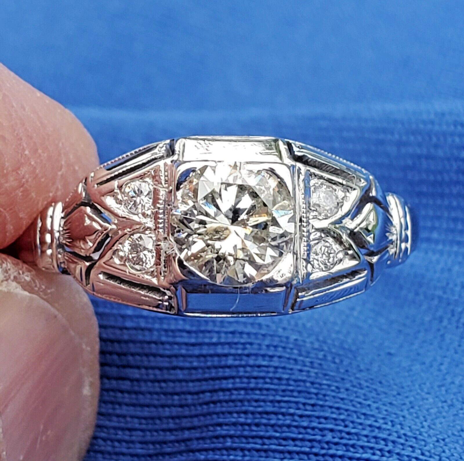 Original EARTH MINED DIAMOND Deco Engagement Ring Gatsby ERA Solitaire 14K GOLD