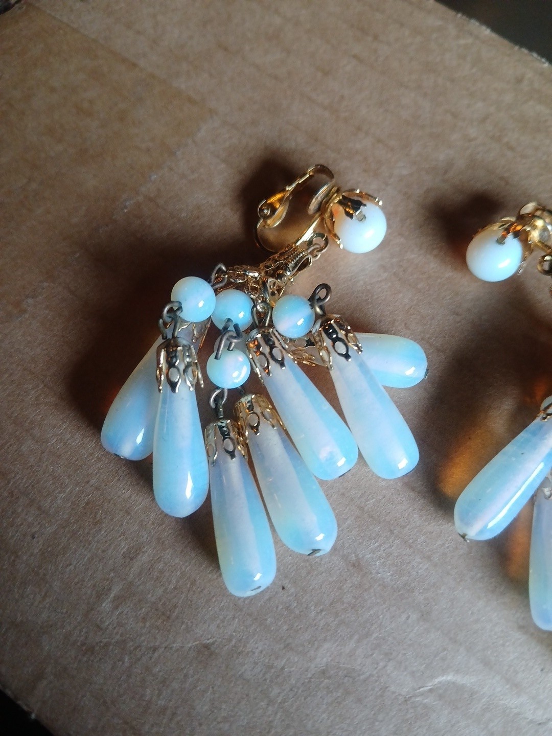 Vintage Opaline Glass Dangle Clip Earrings (R)