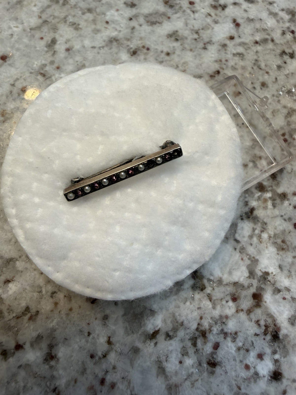 A tiny Vintage brooch silver bar pin from the Art Deco or Edwardian era.
