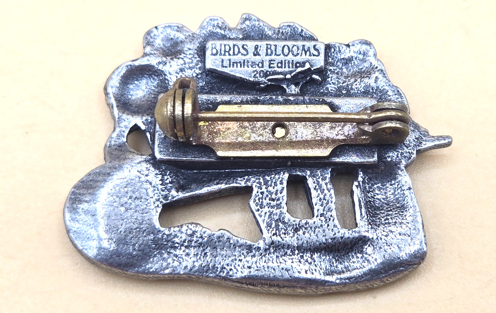 2001 Limited Edition Pewter Birds & Blooms Garden Cart Wheelbarrow PIN Brooch